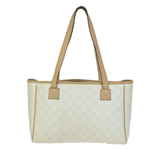 GUCCI Logo GG Pattern Shoulder Tote Bag PVC Leather White Italy - Picture 1 of 16
